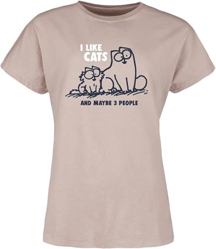 Simon's Cat I Like Cats and Maybe 3 People Mujer Camiseta Rosa Oscuro XL 100% algodón Regular
