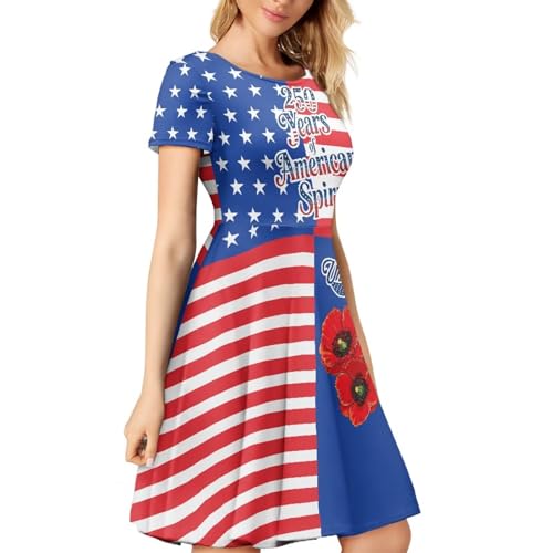 Image of HUGS IDEA Womens Puffy Swing Midi Dress Round Neck Short Sleeve Party A-Line Dresses