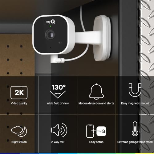 Image of myQ Garage Plug-in Camera Gen 2 - 2K Smart Wi-Fi Garage Camera with Night Vision, Wide-Angle Lens, 2-Way Audio, Magnetic Base & Motion Alerts, App Control - Compatible with Your Garage Door Opener