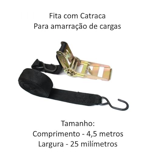 Fita Cinta Catracada P/Amarrar Carga Rack C/ 4,5m Até 60kg Preto ou Laranja 1un