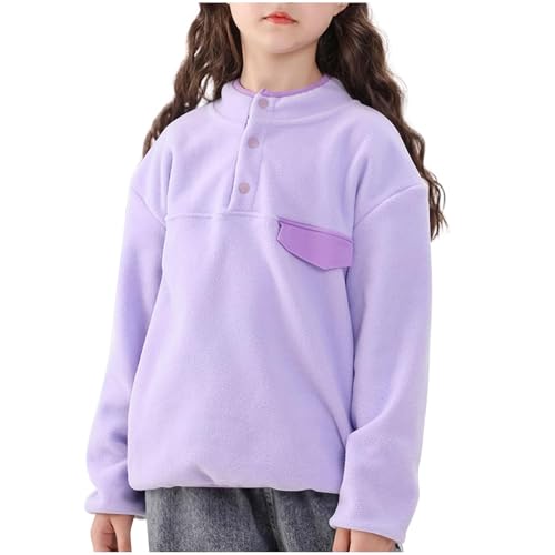 Kids Fall Winter Sweatshirt with Pockets Hooded Sweatshirts Cute Fleece Quarter Button Pullover Coats 5-15Years