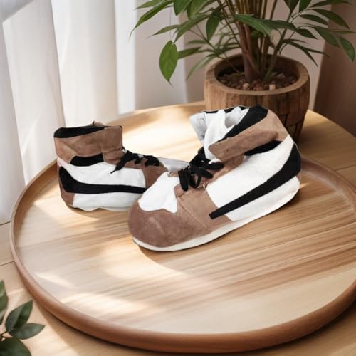 MOLERFO High Top Sneaker Slippers Unisex One-Size Ultra Comfy and Cozy House Fluffy Jordan Like Slippers for Men and Women (Brown,4,12)4