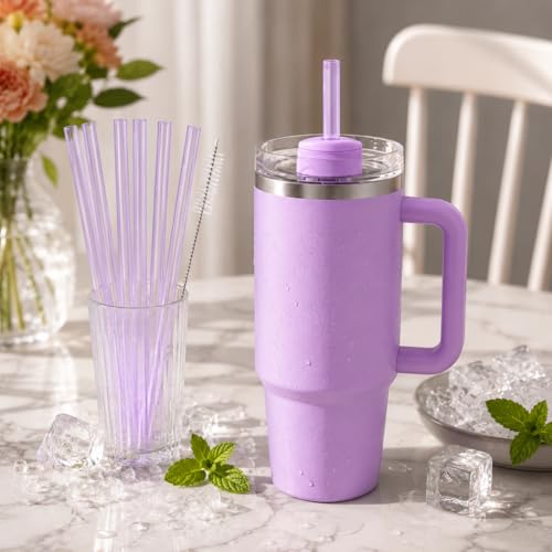 Image of Replacement Straws Compatible with 30 oz Stanley Quencher Tumbler, 10.5 Inch Reusable Straws, Drinking Cup Accessories,Purple - 6 Pack