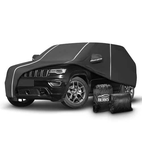 Fluorescent Strip Design Waterproof Car Cover Compatible for Jeep Grand Cherokee 2011-2024 All Weather 6 Layers Full Car Cover Safe Parking at Night with Storage Bag