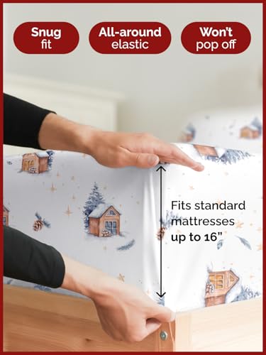 King Christmas Home Sheet Set - Holiday Xmas Pattern Bedding Set - Deep Pockets - Snug Fit - 4 Piece - Wrinkle Free & Easy Care - Comfy Festive Winter - Holiday Sheets for Women, Men, Kids and Teens