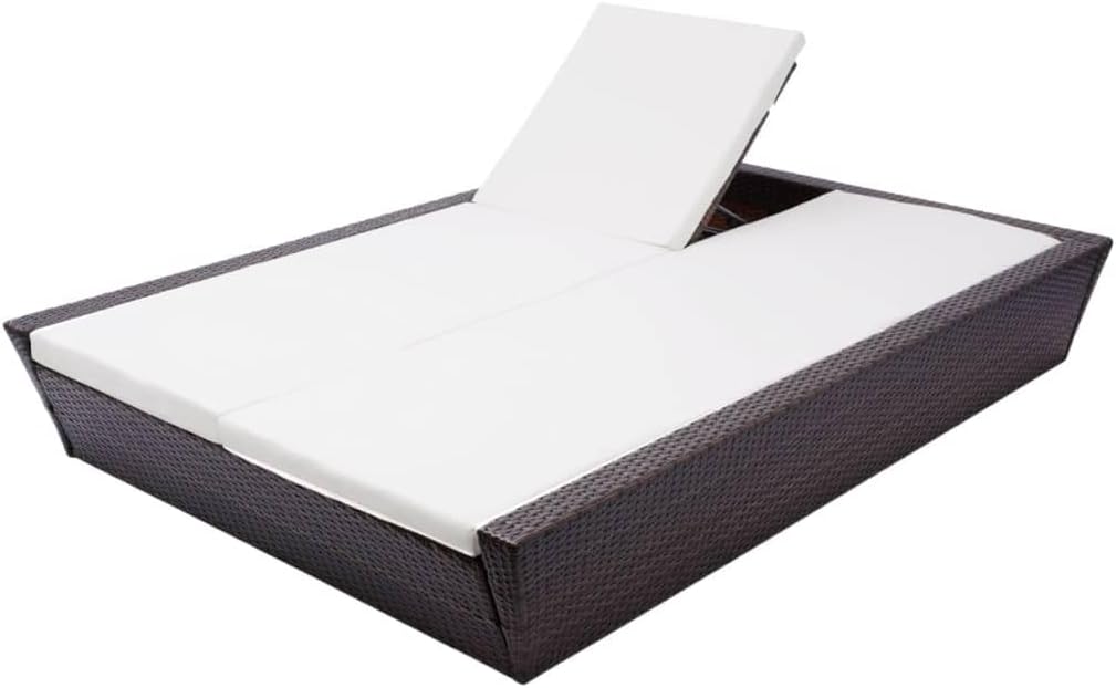 Patio Lounge Bed with Cushion,Garden Lounger Chair,Cushion Covers Washable,Backrests Separately Adjustable in 4 Different Positions,Assembly is Easy, Poly Rattan Brown