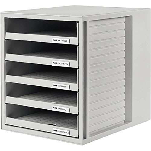 HAN 1401-11, Cassettiera System-Box, design attrattivo ed innovativo con 5 cassetti aperti, grigio chiaro