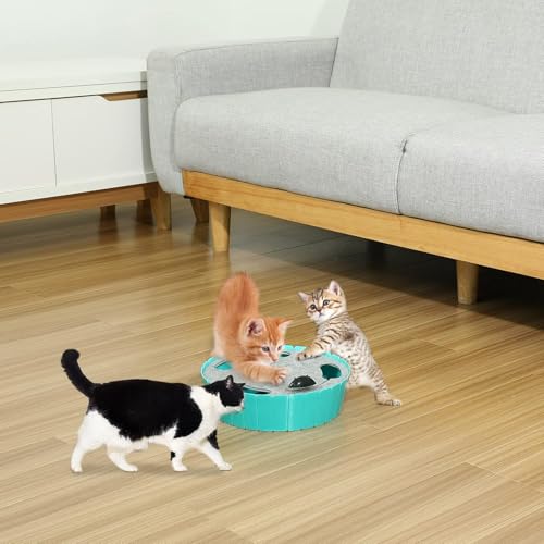 Image of Pawaboo Interactive Cat Toy with Running Mouse, Electronic Motion Cat Toy Automatic Teaser for Indoor Cats, Pop and Play Hide Seek Cats Toys Hunting Mouse for Pet Kitten Play Fun Exercise, Lake Blue