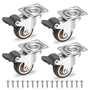 4 wielen voor zware meubels, 38 mm, rubberen wieltjes, 360° draaibare wielen met rem voor kleine huishoudelijke apparaten, trolleys, tafels en bagage