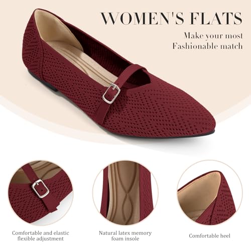 Image of Flats for Women Pointed Toe Knit Ballet Comfortable Dressy Washable Mary Jane Flat Shoes