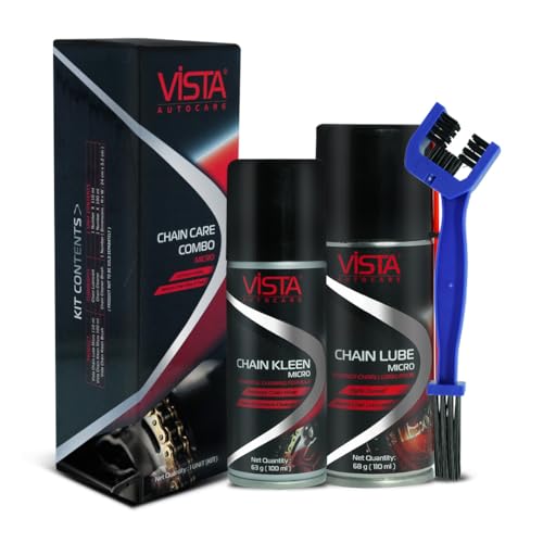Image of Vista Auto Care Chain Care Combo | Chain Kleen + Chain Lube + Brush | Premium Bike Chain Cleaner & Lubricant Kit | Removes Tough Grease | Prevents Rust | Enhances Chain Life (Chain Care Combo Micro)