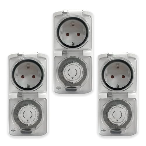 3-Pack ELRO TO1500 Interruptor horario mecánico de Exterior | IP44 Estanco | Tiempos de conmutación de 30 Minutos | hasta 3600W