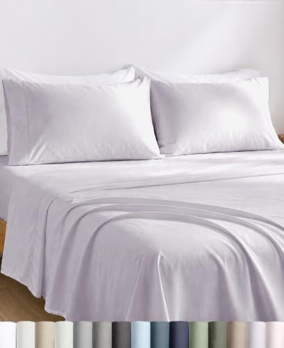 Image of California Design Den 100% Egyptian Cotton California King Sheets, Lavender | Certified & Backed by GH Seal, Light, Airy & Crisp Percale for Hot Sleepers, 16 inch Deep Pocket, All-Around Elastic, 4pc Set