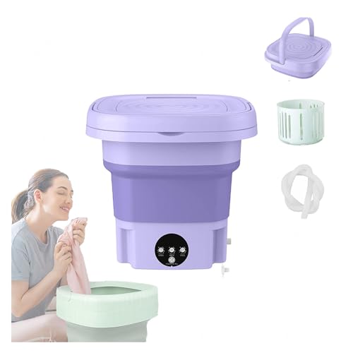 Minilavadoras Portatiles ， Lavadora Portatil Plegable 8L con con Blu-Ray,Spin Dry Y Tubería De Drenaje Minilavadoras Portatiles para Interior,Acampar,Viajar,Apartamento,Purple