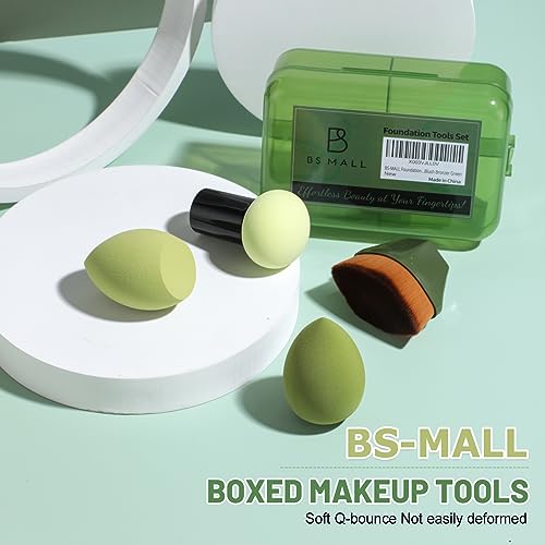 Image of BS-MALL Foundation Brush with 3 Makeup Sponges Foundation Application Set Concealer Blush Bronzer (C-Green)