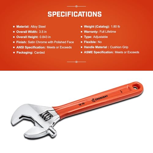 Image of Crescent 12 inch Adjustable Cushion Grip Wrench | AC212CVS