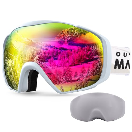 OutdoorMaster Unisex Premium Skibrille mit Schutzhülle, Snowboardbrille für Brillenträger, 100% UV-Schutz Schneebrille, Antibeschlag Skibrille für Damen Herren Jungen und Mädchen