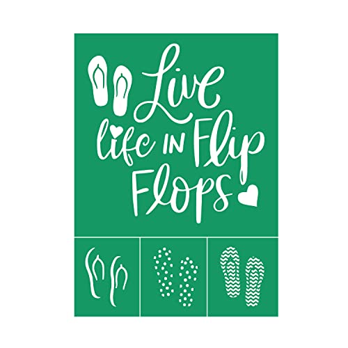 DGAGA Adhesive Silk Screen Transfers Reusable Stencils, Summer Theme Flip Flops Stencil for Chalk Paste, DIY Home Decor, Fabric Bags, Wooden Board Painting 8.5x11 inches(Flip Flops)