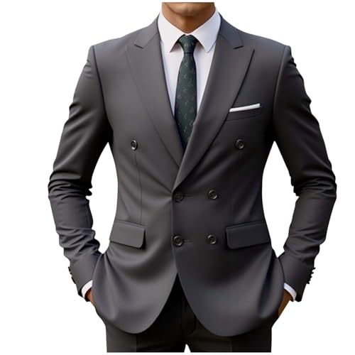 Xiaojmake Mens Double Breasted Suit Jacket Slim Fit Double Breasted Wedding Suit Blazer Prom Formal Suits Business Sport Coat