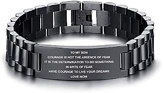 MEALGUET Stainless Steel to My Son Love Mom Courage Inpsirational Wristband Bracelets, Mother