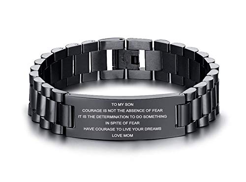 MEALGUET Stainless Steel to My Son Love Mom Courage Inpsirational Wristband Bracelets, Mother