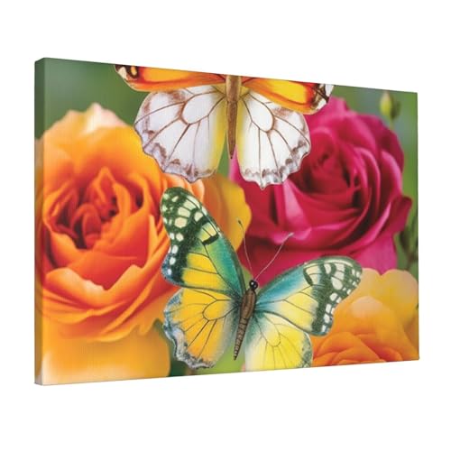 Toile printemps papillon rose fleurs salon affiche 30x45