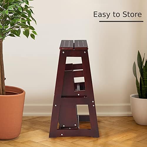 Maxmass 3 Step Folding Stool, Portable Wooden Stepladder, Foot Stools Ladder Flower Shelf for Kids & Adults (Walnut)