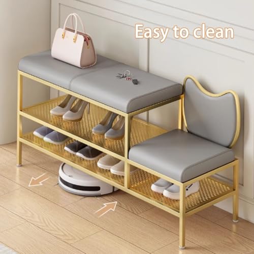 Banc à chaussures blanc avec coussin et rangement multifonction pour l'entrée