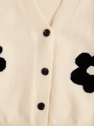 Image of GORGLITTER Women's Floral Button Down Knit Cardigan Sweaters Flower Long Sleeve V Neck Cardigans White Small