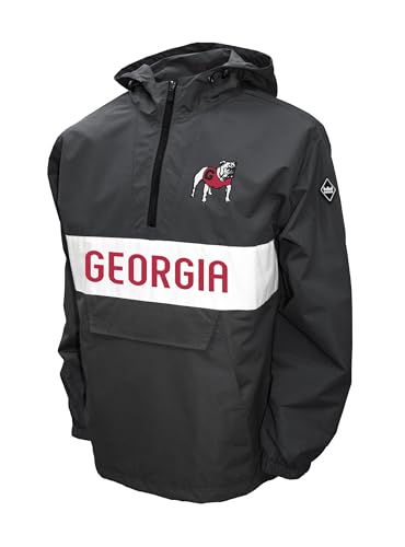 2Bhip NCAA Georgia Bulldogs Jacket - Men's Gray Half Zip Waterproof Windbreaker Hoodie Pullover With Pocket - Campus Jackets