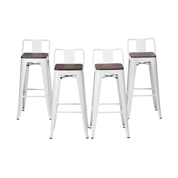 HAOBO Home Modern Industrial Metal Bar Stool Counter Height Stools [Set of 4] Stackable Dining Chair (24", Low Back White Wooden Seat)