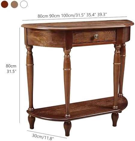 White Half Moon Console Table with Drawer, Solid Wood Victorian Semi-Circle Sideboard for Entryway, Living Room, Foyer, Porch - 23.6" W x 11.8" D x 31.5" H