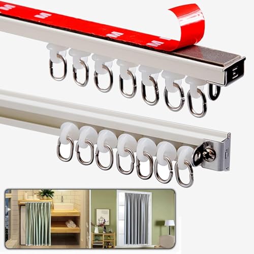 カーテンレール 穴開け不要 アルミ カーテン天井トラック自己接着剤 60~260cm天井付け 正面付け 兼用 ネジくぎ不要 主婦が愛用花粉梅雨対策 取付簡単! (サイドマウント,1.9M)