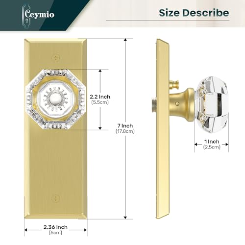 Image of Glass Door Knobs for Interior Doors - Vintage Crystal Privacy Bedroom & Bathroom Door Knob with Lock - Diamond Cut Door Handle - Brushed Gold Finish (1 Pack)