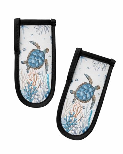 Hot Handle Holder Cover,Sea Turtle Summer Ocean Sea Life Coral Starfish Fish Jellyfish Blue,Cast Iron Skillets Handle Covers Heat Insulation Handle Grip Covers for Hot Pan,Pot,Set of 2, 3x6 Inch