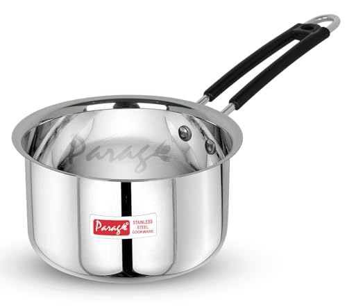 Image of Parage 1 Pieces Stainless Steel Sauce Pan, Tea Pan, Milk Pan Heavy Guage, 1.25 Liters with Heat-Resistant Wire Handle Induction & Gas Stove Friendly (Silver)