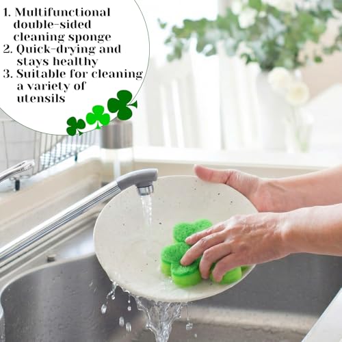 Image of Tioncy 12 Pack St. Patrick's Day Kitchen Sponges Bulk Dual Sided Scrubber Sponges Dishwashing Kitchen Cleaning Accessories for Household Supplies
