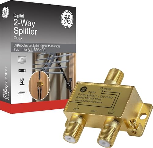GE Digital 2-Way Coaxial Cable Splitter, 2.5 GHz...
