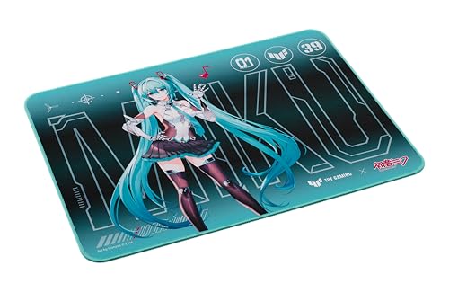 asus tuf gaming p1 hatsune miku edition portable gaming mouse pad  10 x 8 medium size aqua protective coating water-resistant surface durable anti-fray stitching non-slip rubber base