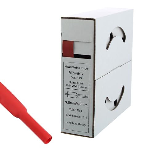 Offgridtec 5m Schrumpfschlauch mit Kleber 9,5mm  4,8mm Schrumpfrate, Dual-Wand, Halogenfrei, Flammhemmend, Wasserdichte Kabelisolierung, Leicht zu Schneiden, Inklusive Spenderbox, rot