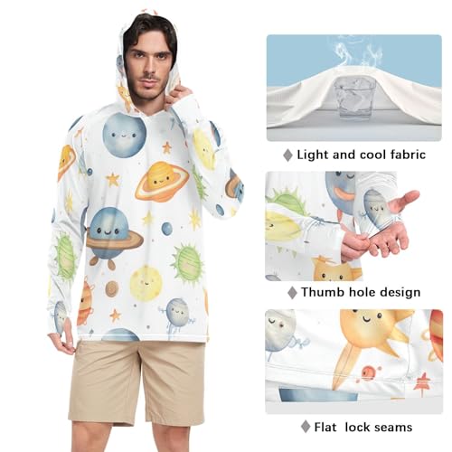 xigua cartoon Planet Men's UPF 50+ Sun Shirts Quick Dry Sun Protection Hoodie With Long Sleeve 10934