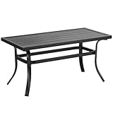 ONBRILL Small Metal Outdoor Coffee Side Table, Steel Coffee Tables for Patio, Outside, Garden, Balcony, Backyard and Living Room, Rectangle, Black