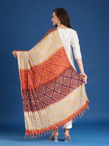 Image of Women's Silk Blend Abstract Pattern Red Dupatta with 2.20 Meters | Women's cotton printed dupatta with tassels -Red Shed Patta