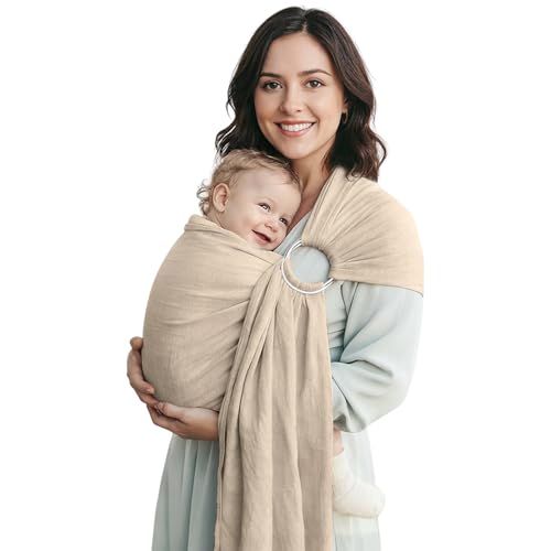 Shiaon Baby Ring Sling Wrap, Lightweight Baby Carrier Sling Toddler Sling, Cotton Infants Wraps Carrier (7-35 lbs) for Toddlers, Cream