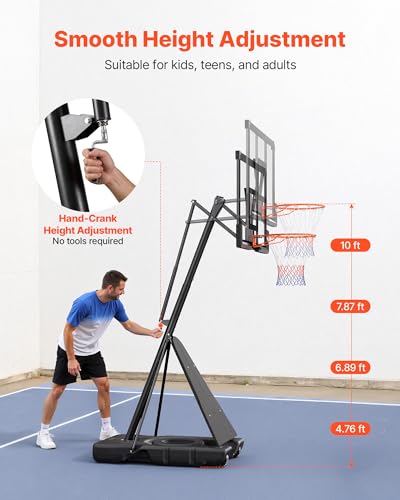 Image of VEVOR Basketball Hoop, Basketball Hoop 44 48 50 54 Inchs PC Backboard, 4.4-10FT Height Adjustable, Basketball Portable Hoop& Goal, Indoor /Outdoor Classic Basketball Court, Teen Adult School Park