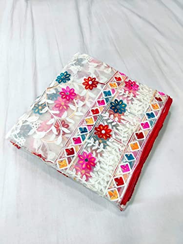 Weavers Villa Women's Heavy Net Embroidered Multi Fancy Phulkari Work Dupatta for Women2