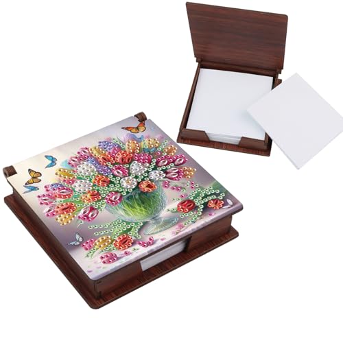 Image of MVVMTOP Diamond Painting Kit memo Box, Diamonds Art DIY Vase and Flowers Patterns Sticky Note Box Special Shape Drill, with 160 Sticky Note, Ideal for Home Office Supplies, Handicrafts, Holiday Gifts