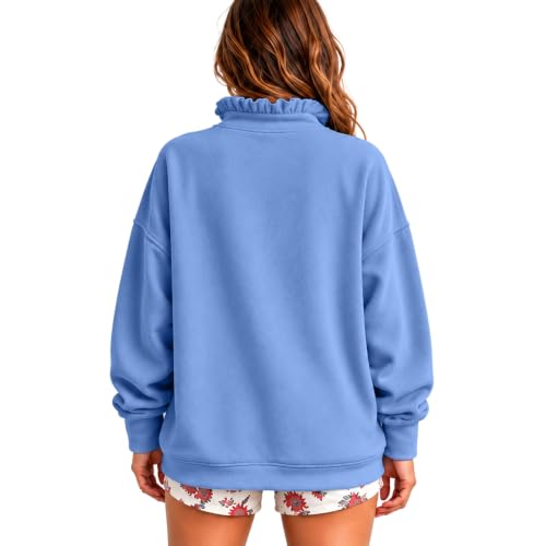 Cute Sweatshirts for Women Mockneck Ruffled Collared Fall Sweatshirt - image 2