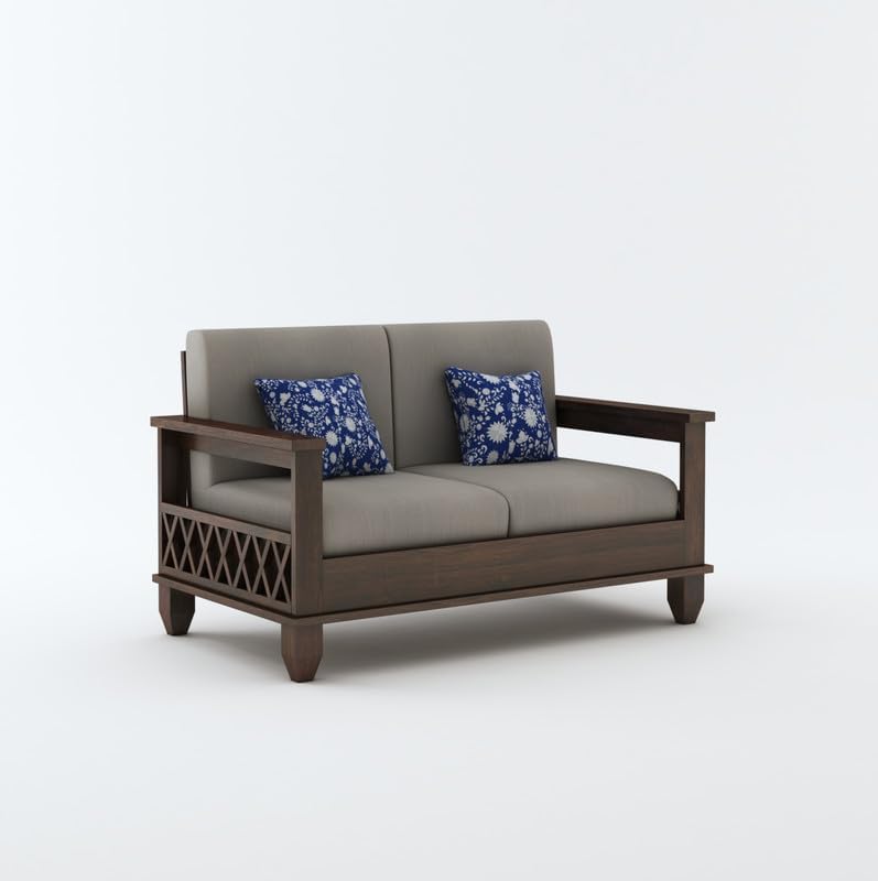 Image of STRATA FURNITURE Sheesham Wood 3 Seater Sofa Set for Living Room | Wooden 2+1 Seater Sofa Set Furniture for Bedroom Hall Home aoffice and Hotels (Walnut Finish)
