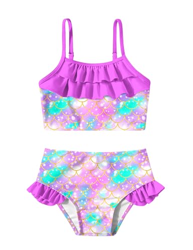 Image of Little Girls Two Piece Mermaid Bikini Set Ruffle Adjustable Summer Beach Bathing Swimsuit 3-7 Years for Kids